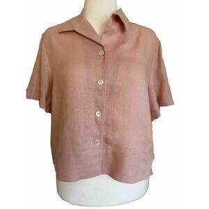 Jones New York Country Shirt, Pink Linen Blouse, Short Sleeve, Size 14, NWT